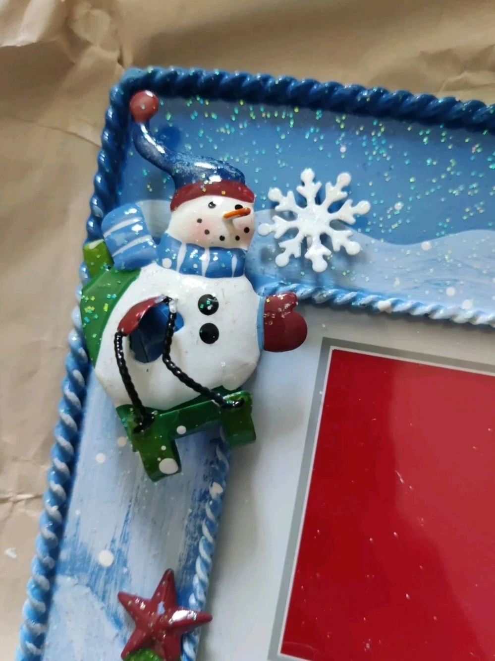 Kohl's Blue Snowman Holiday Picture Frame with Green Trees